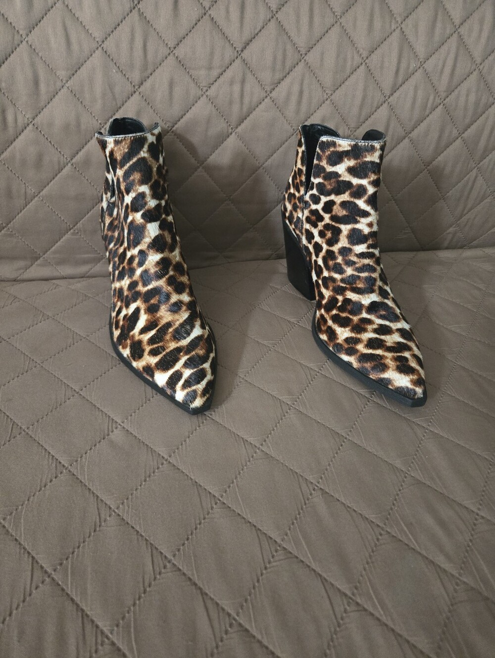 Leopard Print Pointed Toe Ankle Boots - Womens Size 10M